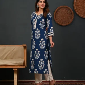 Women Printed Pure Cotton A-line Kurta (Blue)